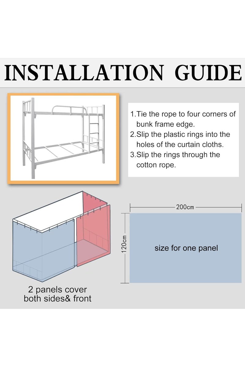 FASHION HOME ستارة سرير بطابقين 2 قطعة قماش مظلل أسود للطلاب الجامعيين في المنزل - Image 4