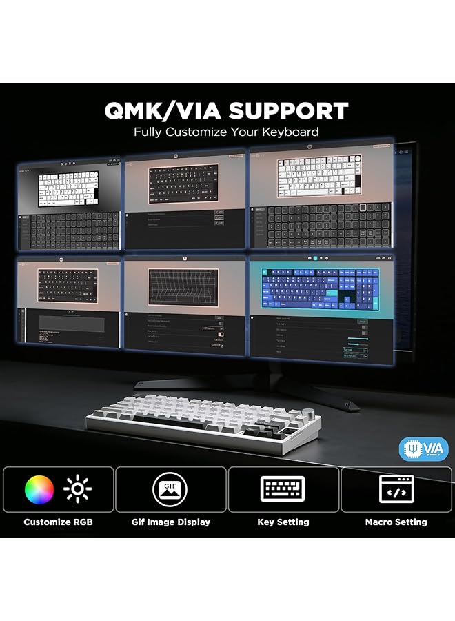 YUNZII Al80 Wireless Mechanical Keyboard Full Aluminum Cnc Smart Lcd Display Hot Swappable Gasket 75% Layout With Knob Bt/2.4G/Usb C Qmk/Via Support For Win/Mac (Silver Gateron Zero Switch)  - Image 3
