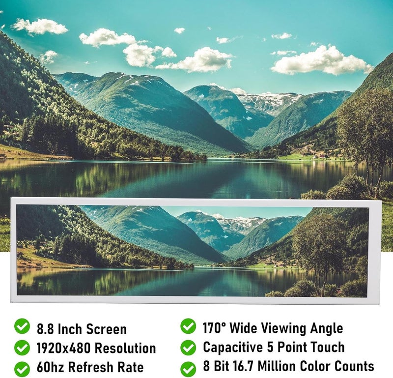 8.8in Portable Touchscreen Display,Computer Secondary Monitor, PC Case Screen 480x1920 5 Point Touch with Dual Speakers 170° Viewing Angle for aida64 - Image 2