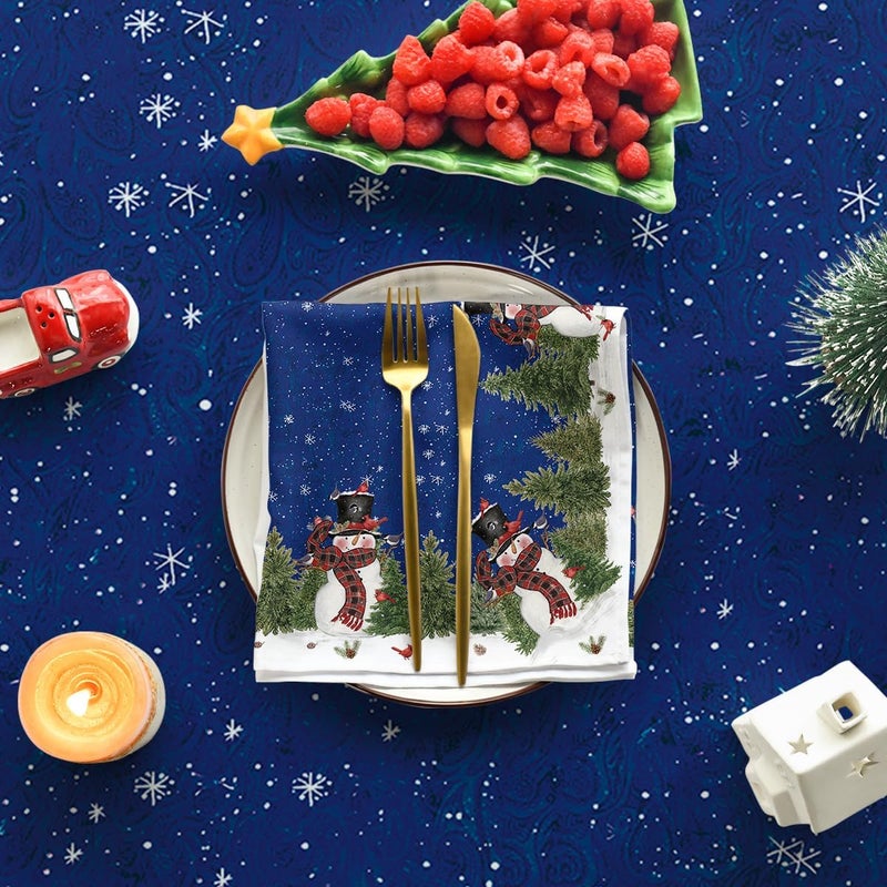 Horaldaily Christmas Tablecloth 60120 Inch Rectangular Winter Snowman Xmas Trees Blue Washable Table Cover for Party Picnic Dinner Decor - Image 5