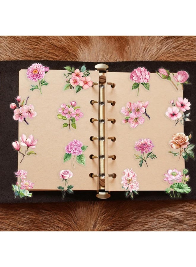سيوسي Floral Stickers, Waterproof Clear PET Botanical Decals, Pink Flower Stickers for Scrapbooking, Kindle Decoration, Water Bottle, Guitar, Laptop, Journal, DIY Craft Projects (Pink, 50 Count) - Image 3