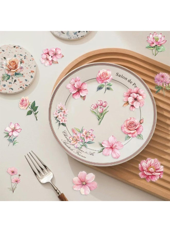 سيوسي Floral Stickers, Waterproof Clear PET Botanical Decals, Pink Flower Stickers for Scrapbooking, Kindle Decoration, Water Bottle, Guitar, Laptop, Journal, DIY Craft Projects (Pink, 50 Count) - Image 2