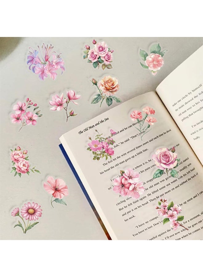سيوسي Floral Stickers, Waterproof Clear PET Botanical Decals, Pink Flower Stickers for Scrapbooking, Kindle Decoration, Water Bottle, Guitar, Laptop, Journal, DIY Craft Projects (Pink, 50 Count) - Image 4
