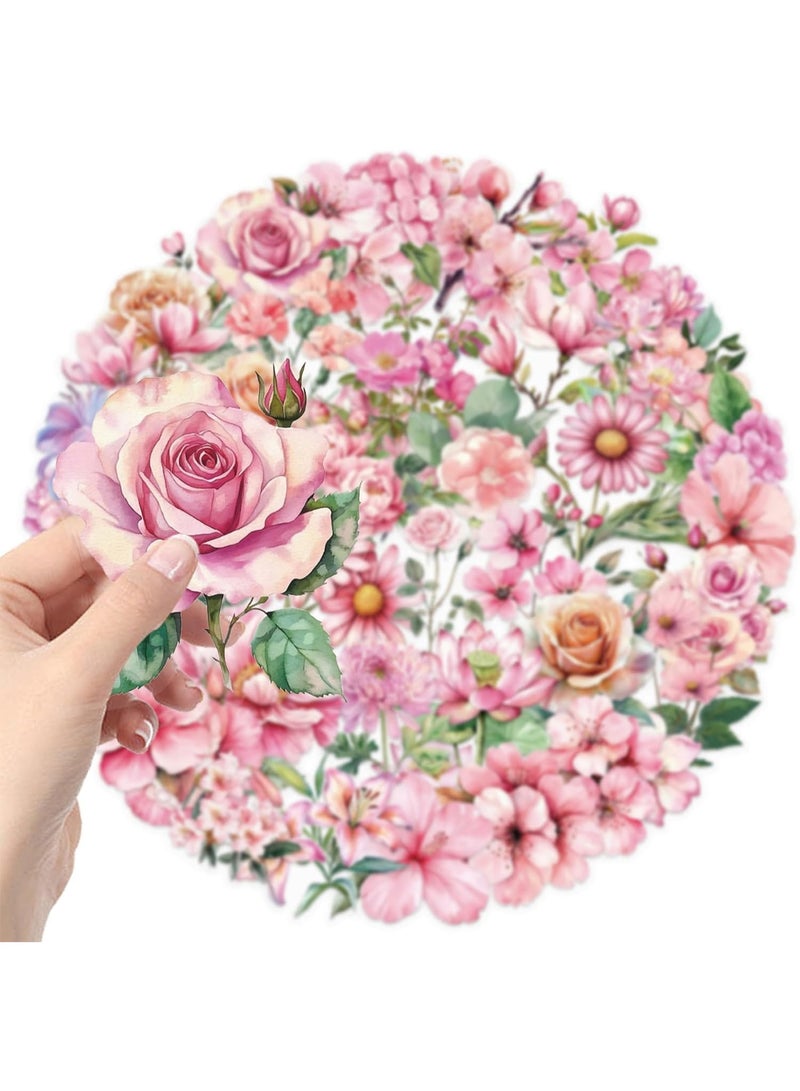 سيوسي Floral Stickers, Waterproof Clear PET Botanical Decals, Pink Flower Stickers for Scrapbooking, Kindle Decoration, Water Bottle, Guitar, Laptop, Journal, DIY Craft Projects (Pink, 50 Count) - Image 5