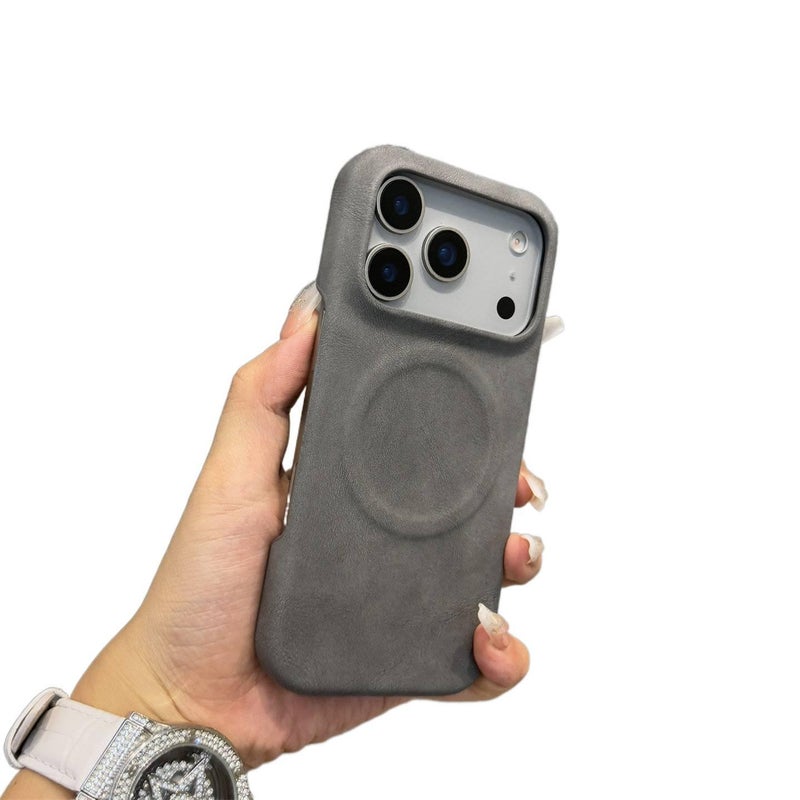 MagSafe iPhone 12 Pro Drop Protection Leather Texture Case with Skin Feel and Half Wrapped Design in Gray - Image 1