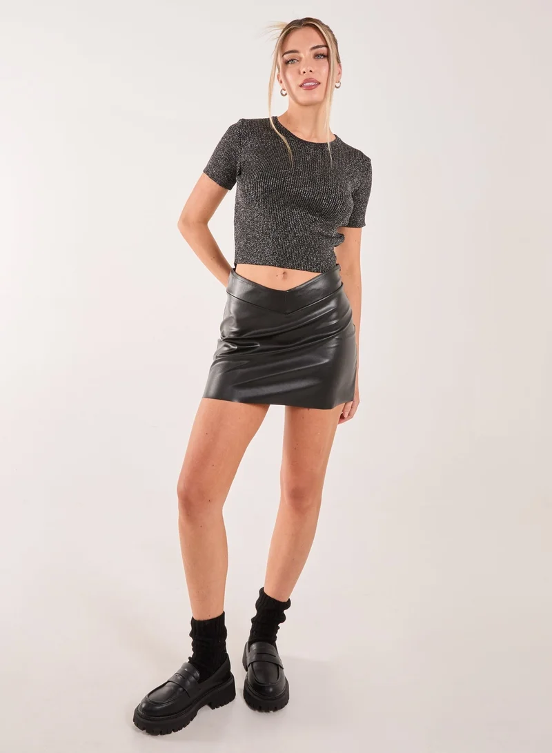 Pink Vanilla  Glitter Lurex Crew Neck Top for Women | Best Price UAE