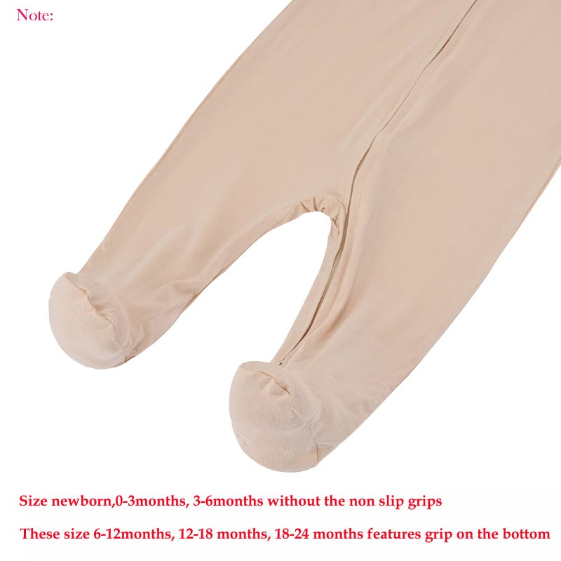 Aablexema Baby Pajamas Bamboo Rayon Zipper, 3pcs Unisex Infant Outfit with Mitten One Piece Footie Sleepwear(Beige & Pink & Purple,Newborn) - Image 5