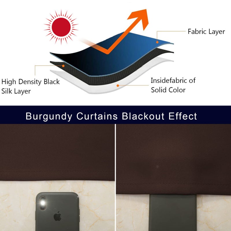Pickluc Blackout Curtains 63 Inches Long 2 Panels, Light Blocking Drapes for Bedroom, Thermal Insulated, Noise Reduction, Privacy Protection, Chocolate Brown, 52" Wide x 63" Length - Image 5