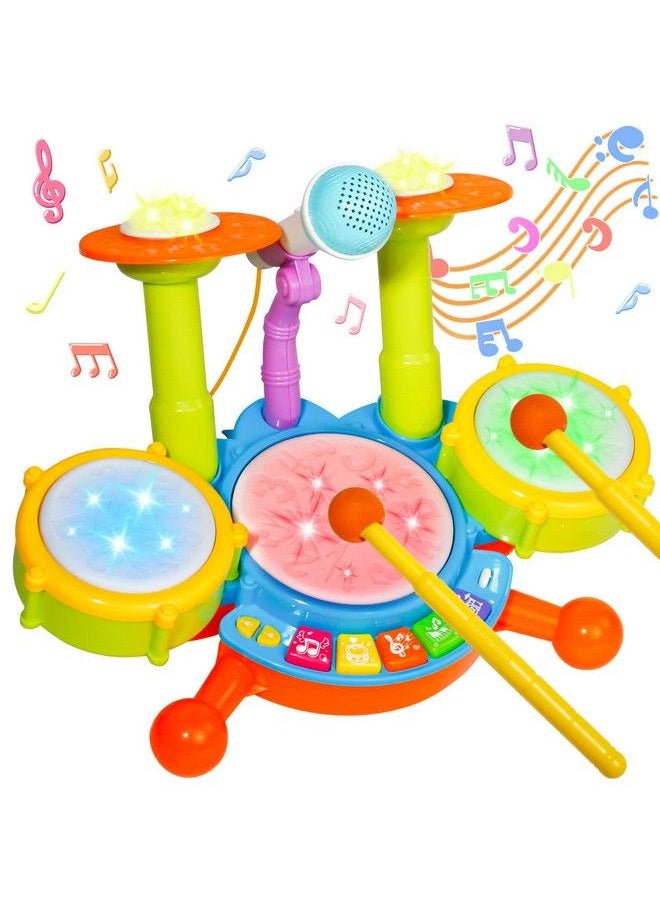 yoptote - Kids Drum Set For Toddlers 1 3 Baby Toys 6 To 12 Months Light Up Toys For 1 2 3 Year Old Boys Girls Gifts Toddler Baby Drum Set Baby Musical Instruments With Toy Microphone And Toddler Drum Sticks - Image 1