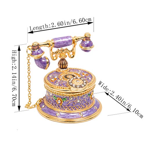 QIFU Hand Painted Purple Telephone Style Enameled Trinket Box Hinged Unique Gift for Family - Image 5