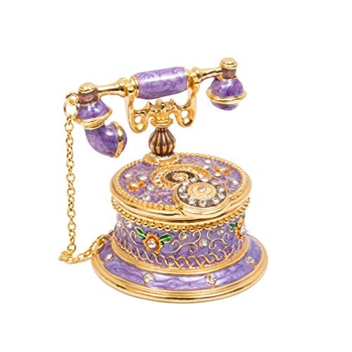 QIFU Hand Painted Purple Telephone Style Enameled Trinket Box Hinged Unique Gift for Family - Image 1