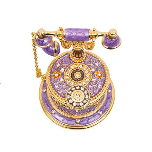 QIFU Hand Painted Purple Telephone Style Enameled Trinket Box Hinged Unique Gift for Family - Image 3