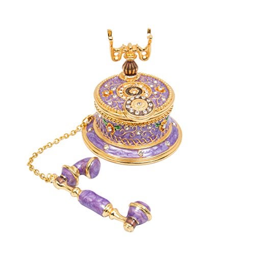 QIFU Hand Painted Purple Telephone Style Enameled Trinket Box Hinged Unique Gift for Family - Image 2