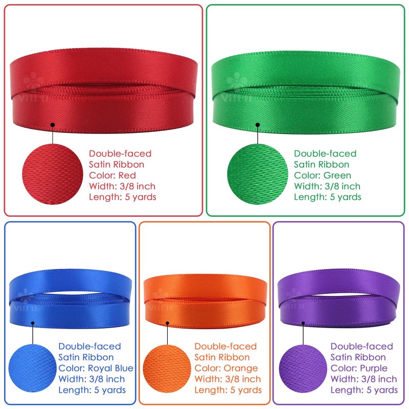 MEEDEE Rainbow Ribbon Solid Color Assortment 10 Colors Double Face Satin Ribbon for Gift Wrapping Happy Birthday Party Decorations, 3/8" X 5 Yard Each Total 50 Yds Per Package - Image 5