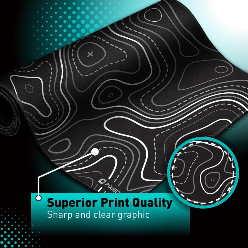 Pixiecube Minimalist Topographic Map Mouse Pad - Contour Extended Large Stitch Edge Mousepad. Black & White Non-Slip XXL Gaming Desk Mat - Image 4