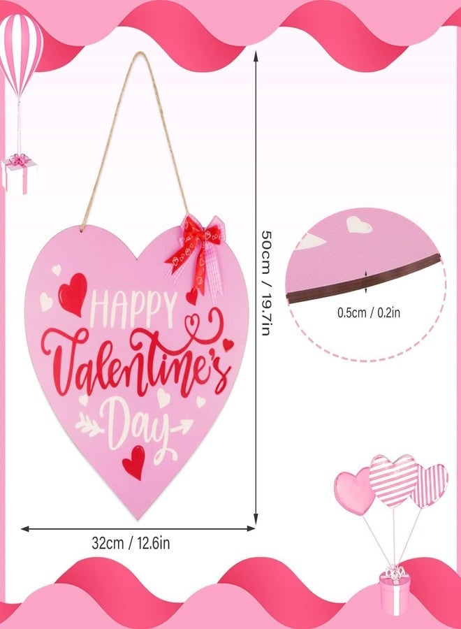 Fangoo Happy Valentine's Day Door Sign Wooden Valentines Day Hanging Sign Happy Valentine's Day Wreath Sign Valentine's Day Front Door Hanging Sign for Valentine's Day Home Window Door Wall Decor, Pink - Image 3