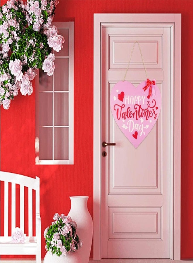 Fangoo Happy Valentine's Day Door Sign Wooden Valentines Day Hanging Sign Happy Valentine's Day Wreath Sign Valentine's Day Front Door Hanging Sign for Valentine's Day Home Window Door Wall Decor, Pink - Image 2