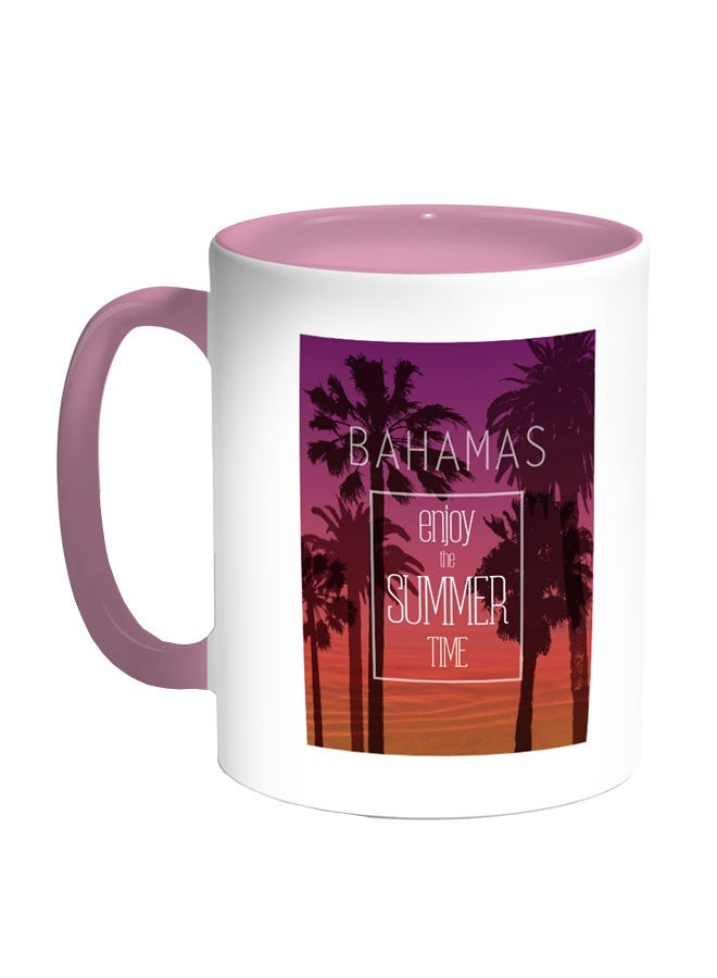 RYN Enjoy The Summer Time Printed Coffee Mug Pink/White/Purple 11ounce