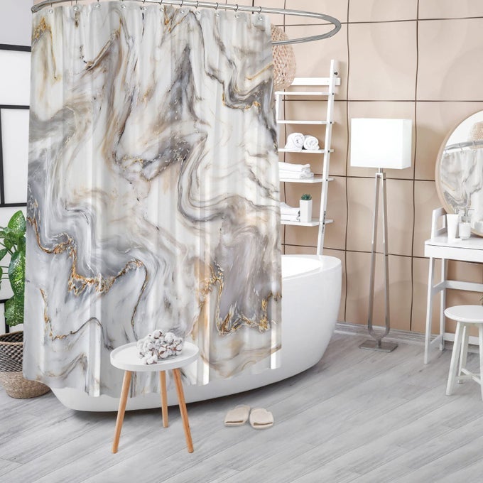 EXTRA WIDE SHOWER CURTAIN 108 X 72 MARBLE CLAWFOOT TUB SHOWER CURTAIN GREY GOLD WRAP AROUND SHOWER CURTAIN FOR BATHROOM DECOR ABSTRACT OVERSIZED FABRIC SHOWER CURTAIN SET