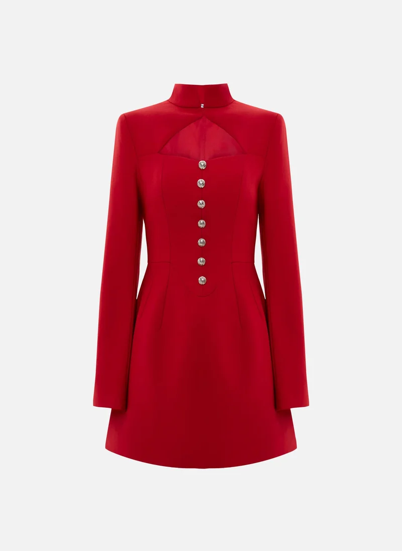 ليتشي فستان قصير بفتحة عند الصدر وأزرار كبيرة