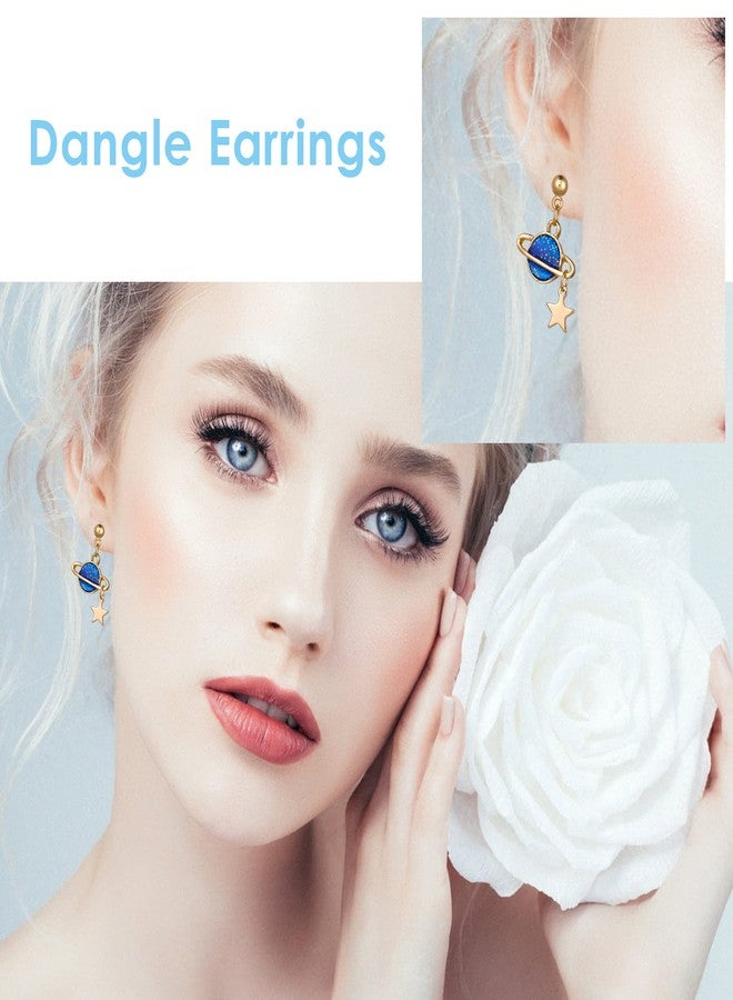 Yolev 4 Pairs Astronaut Stud Earrings Asymmetric Spaceman Star Moon Earrings Planet Star Stud Dangle Earrings Cloud Rain Drop Earrings for Women - Image 3