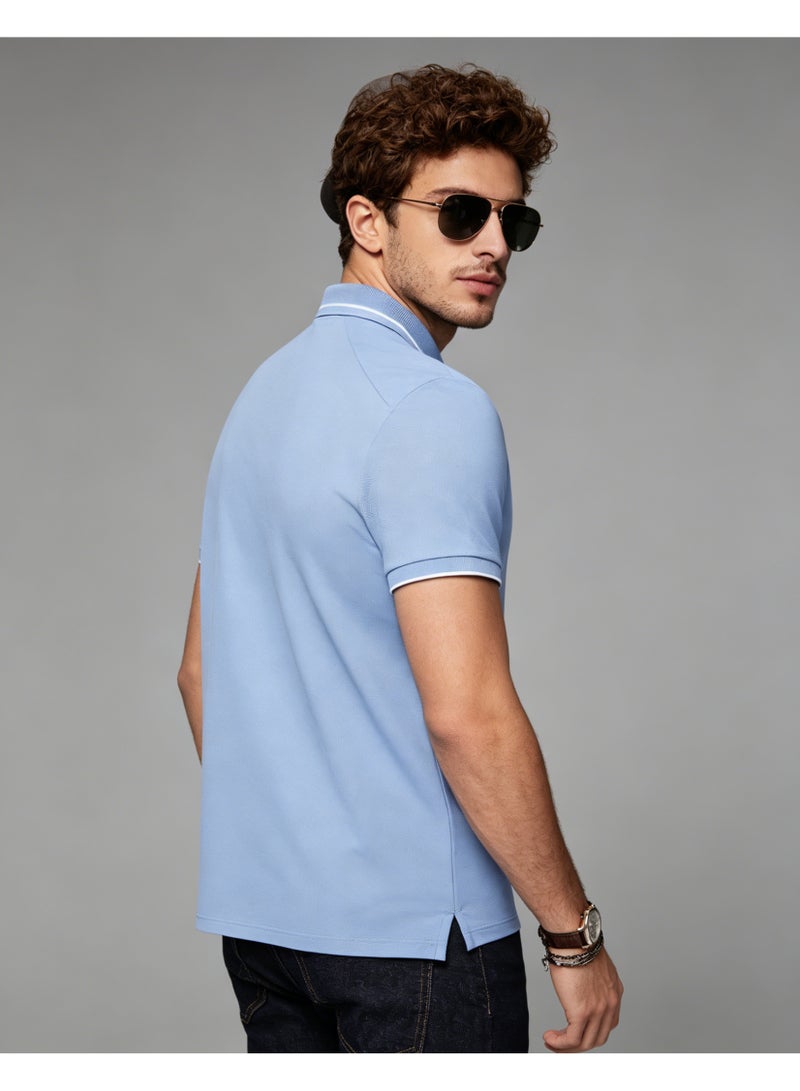 GANT Men Double White Line Collar Short Sleeve Polo Shirt Summer Smart Casual Daily Office Wear Sky Blue - Image 3