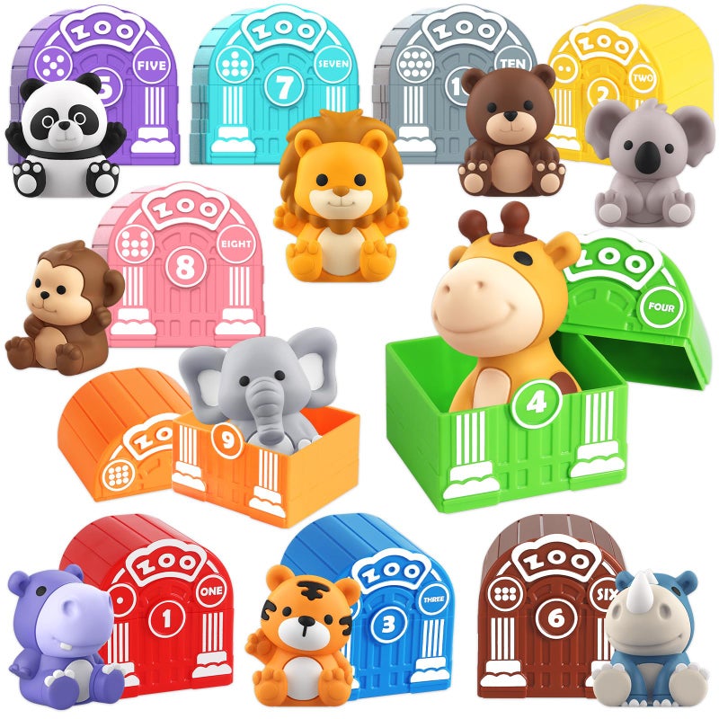 AuroTops Toddler Toy for 1 2 3 Years Old Learning Toy for Toddlers with 20PCS Safari Animal Montessori Educational for Kids10 Animals 10 Houses for Babies Boys Girls Easter Christmas Birthday Gift - Image 3
