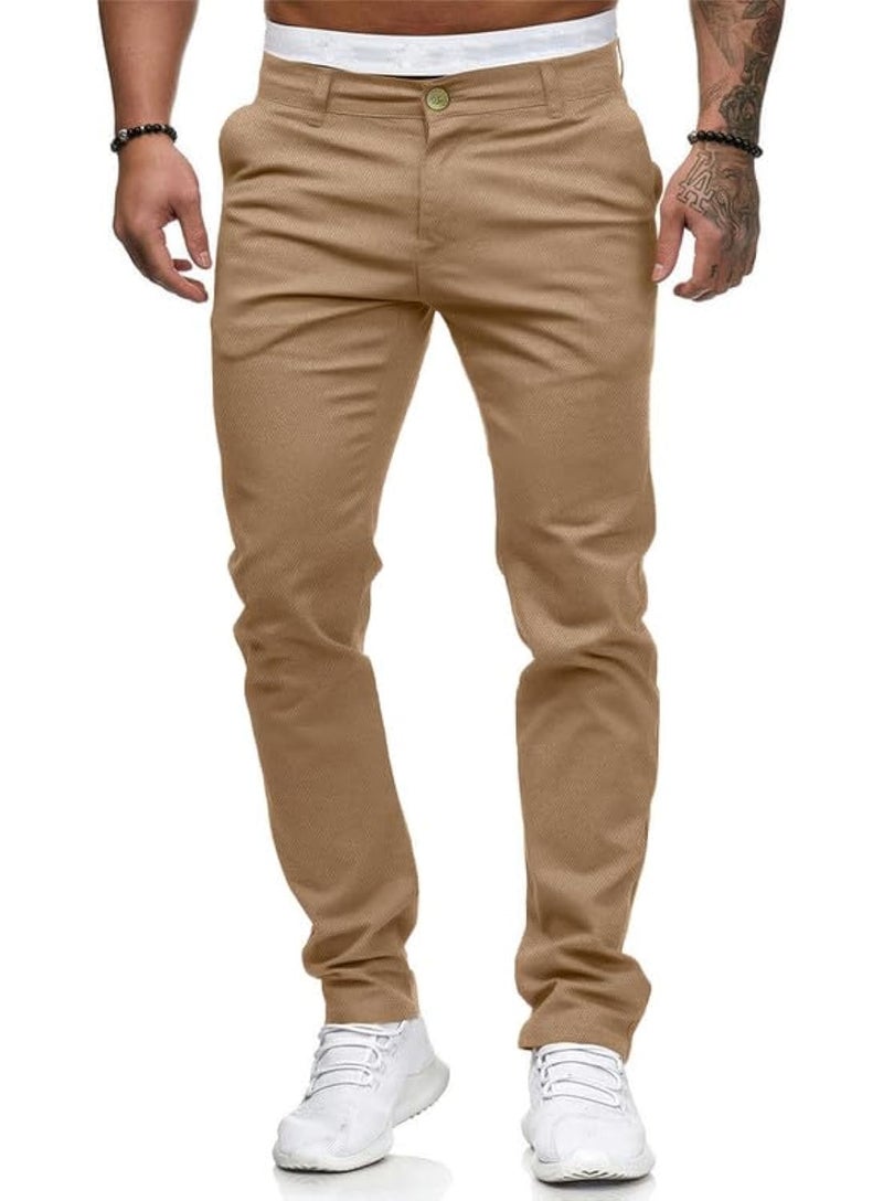 HUNGSON Men Skinny Slim Fit Casual Jeans Dyeing Stretch Straight Fashion Denim PantsKhaki32