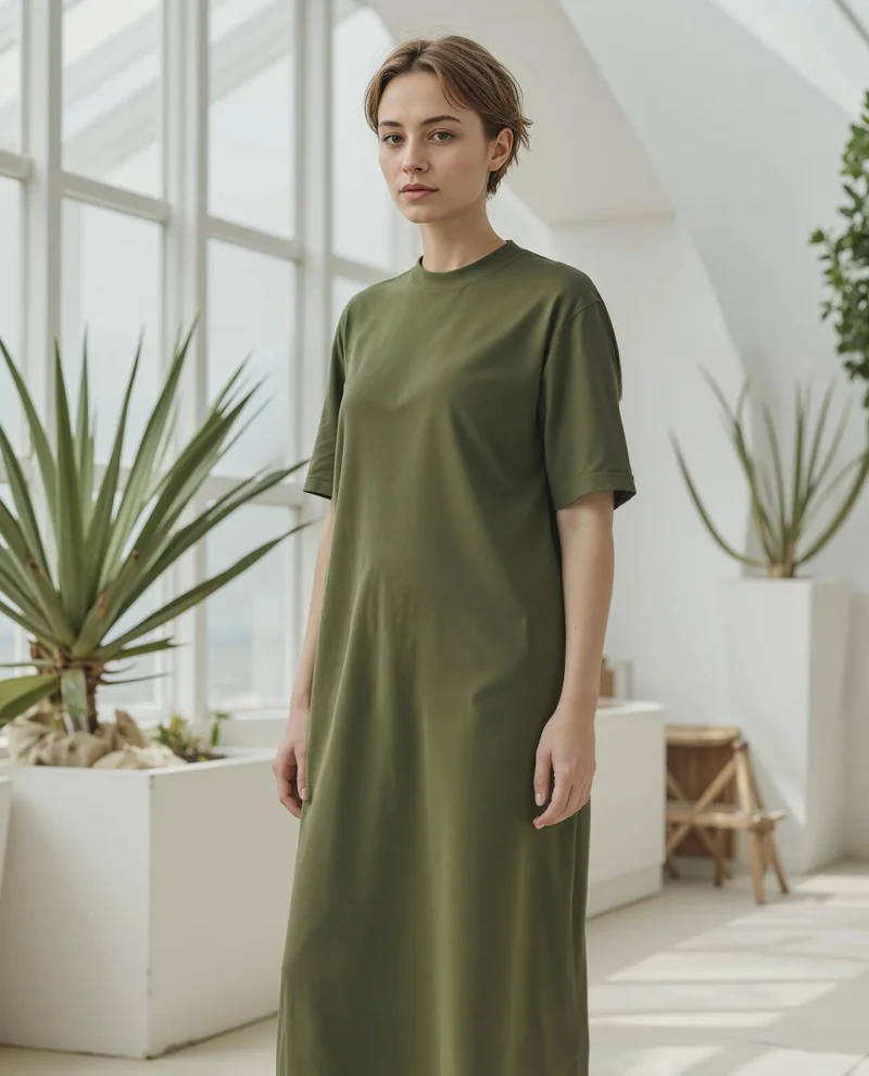 Rareism Women's Round Neck Solid Knit Dress