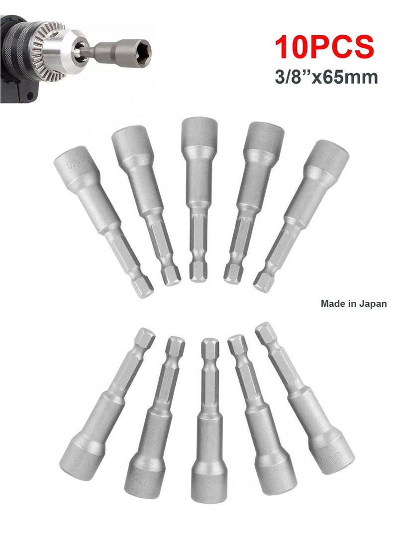 Hero - Hex Magnetic Power Socket Adapter Drill Bit Nut Driver Set 3/8X65 mm Hex for Power Tools10 Piece - Image 1