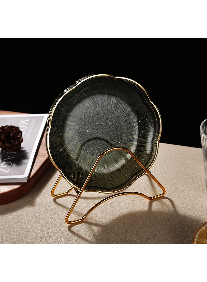 Water ripple pattern gold border transparent fruit plate Home desktop snack plate Snack dried fruit plate with storage rack 4pcs - Image 1