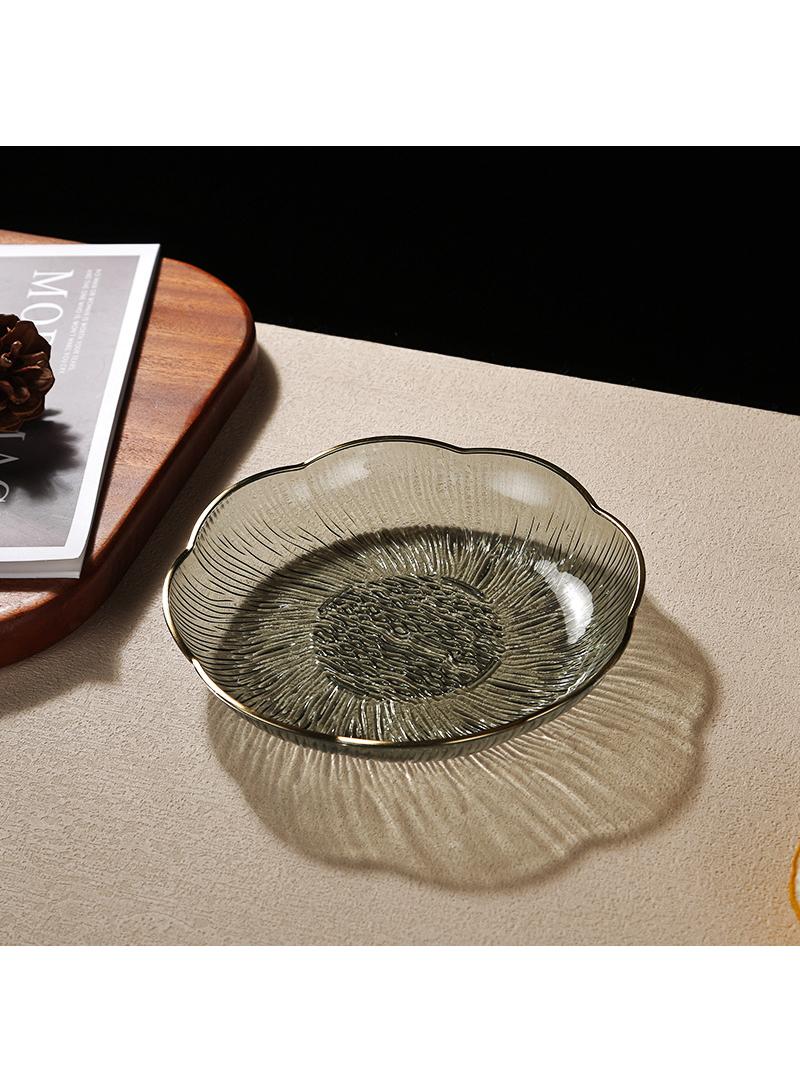 Water ripple pattern gold border transparent fruit plate Home desktop snack plate Snack dried fruit plate with storage rack 4pcs - Image 3