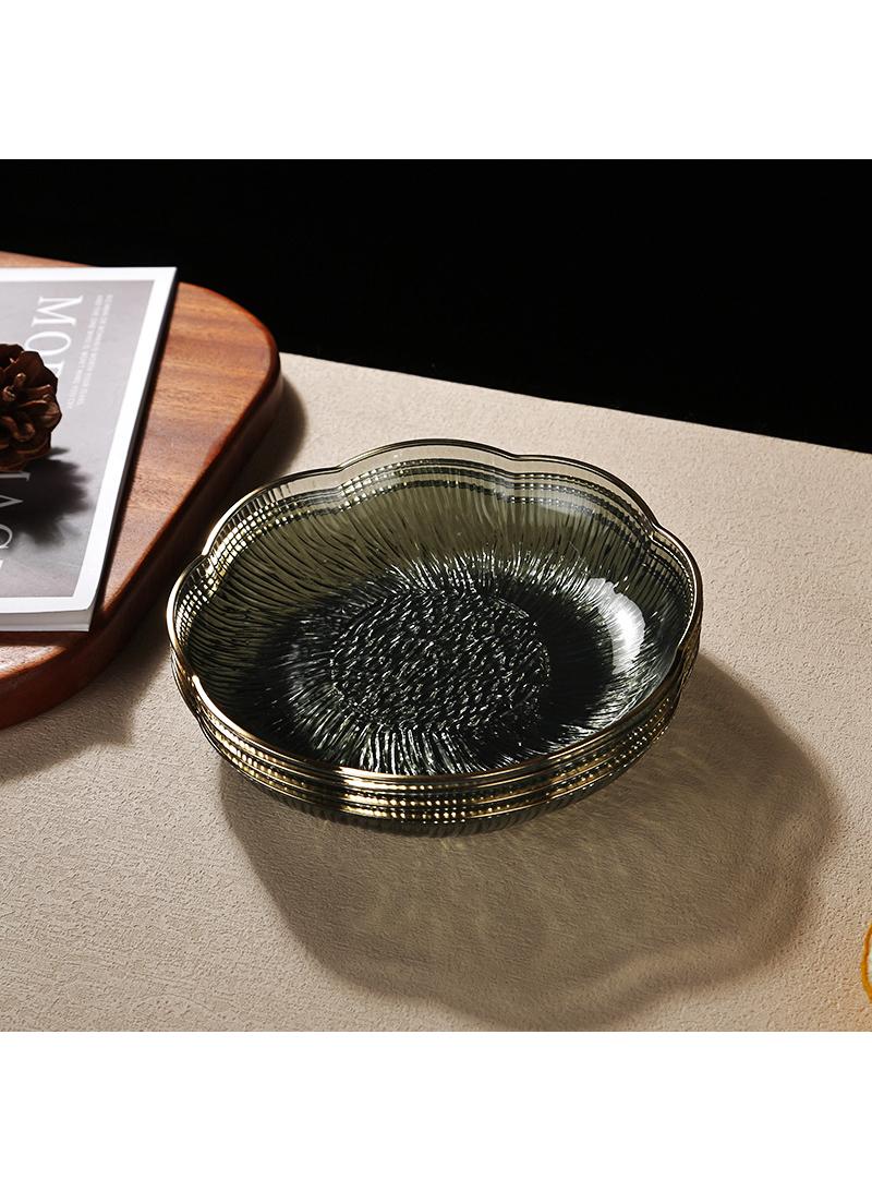Water ripple pattern gold border transparent fruit plate Home desktop snack plate Snack dried fruit plate with storage rack 4pcs - Image 2