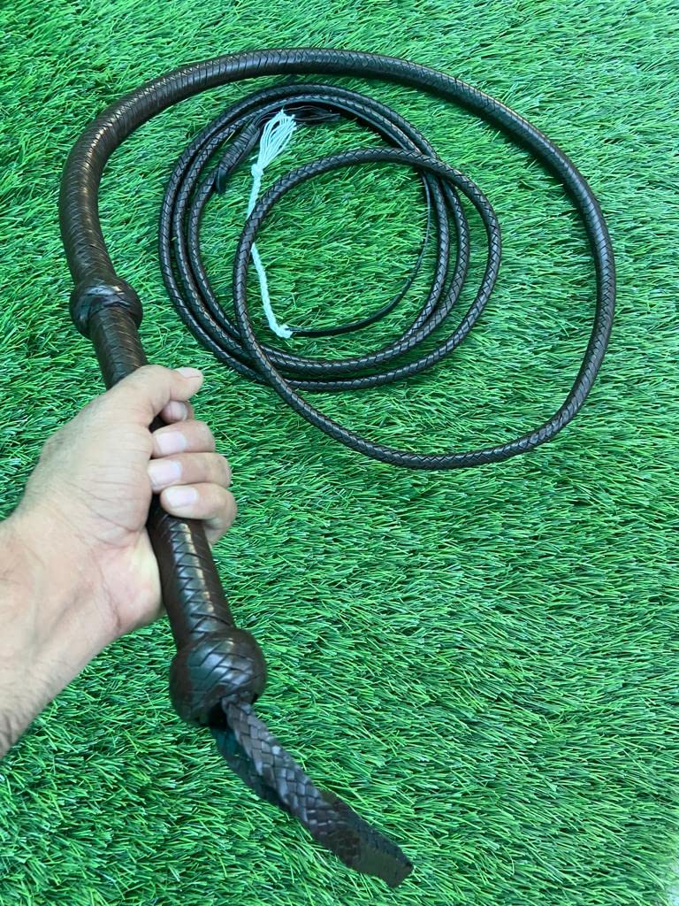 PETS TRIANGLE 14 plaits Genuine Leather Indiana John Style Bull Whip for Horse Riding, Action Games and Stunts (10 Feet, Brown) - Image 2