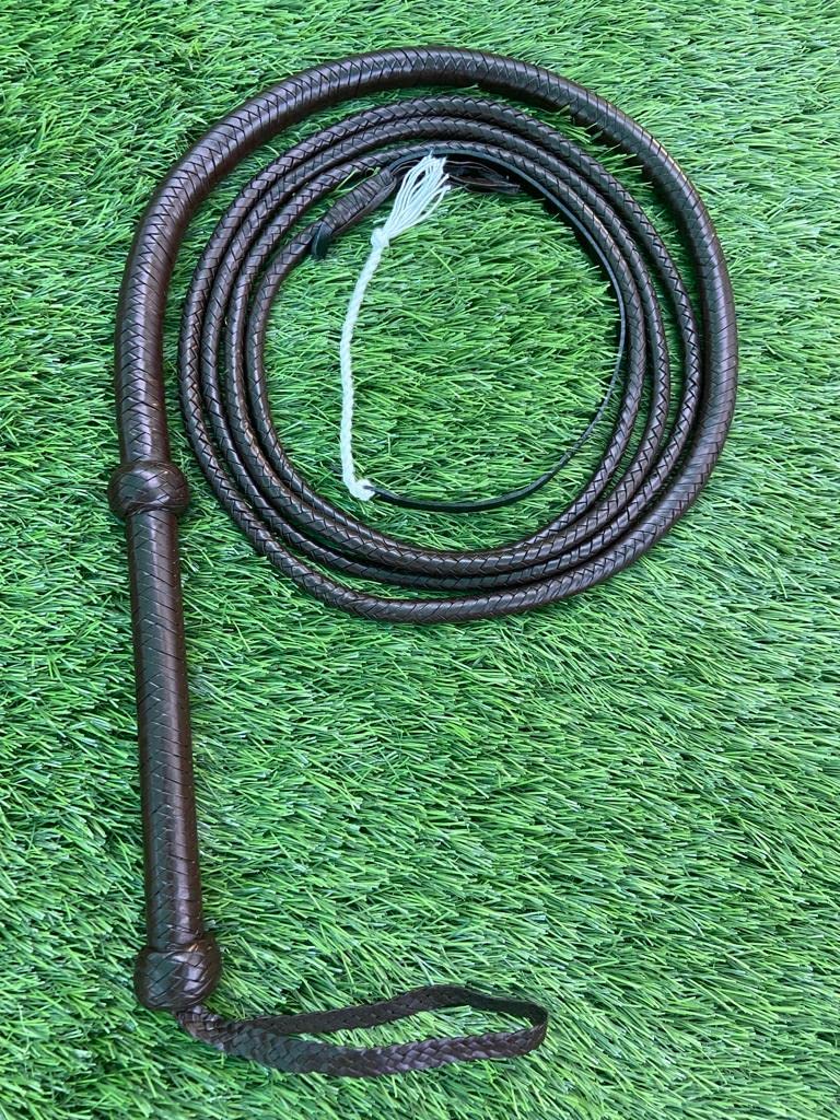 PETS TRIANGLE 14 plaits Genuine Leather Indiana John Style Bull Whip for Horse Riding, Action Games and Stunts (10 Feet, Brown) - Image 1