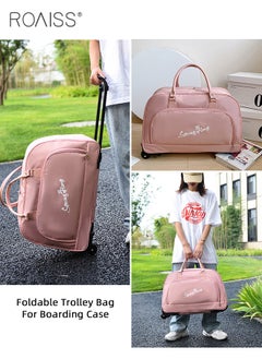 roaiss Unisex Trolley Travel Bag Oxford Fabric Premium Large Capacity Foldable Multifunctional Luggage Bag with Various Carrying Methods Waterproof Sports Fitness Bag with Smooth Zipper and Wheels for Men Women Adults to Travel  - Image 2