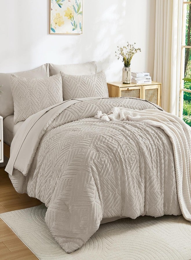 Andency Oversized Queen Comforter Set 7 Piece Linen - Bed in a Bag Oversized Queen Boho Lightweight Fluffy Tufted Bedding Sets with Comforter, Sheets, Pillowcases & Shams - Image 1