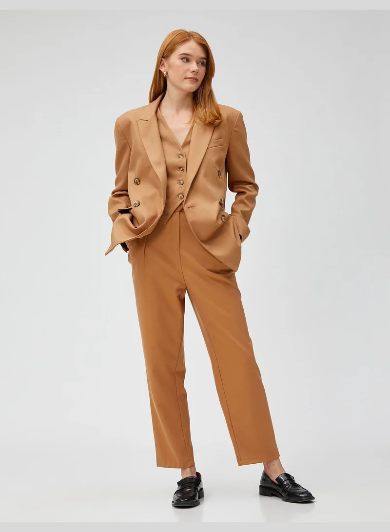 كوتون Waist Detail Pleated Pocket Carrot Trousers