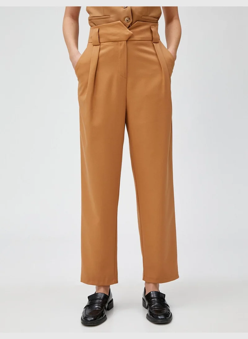 كوتون Waist Detail Pleated Pocket Carrot Trousers