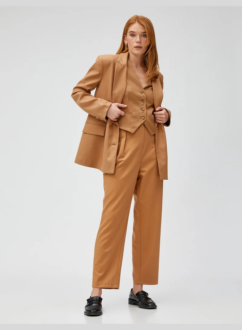 كوتون Waist Detail Pleated Pocket Carrot Trousers