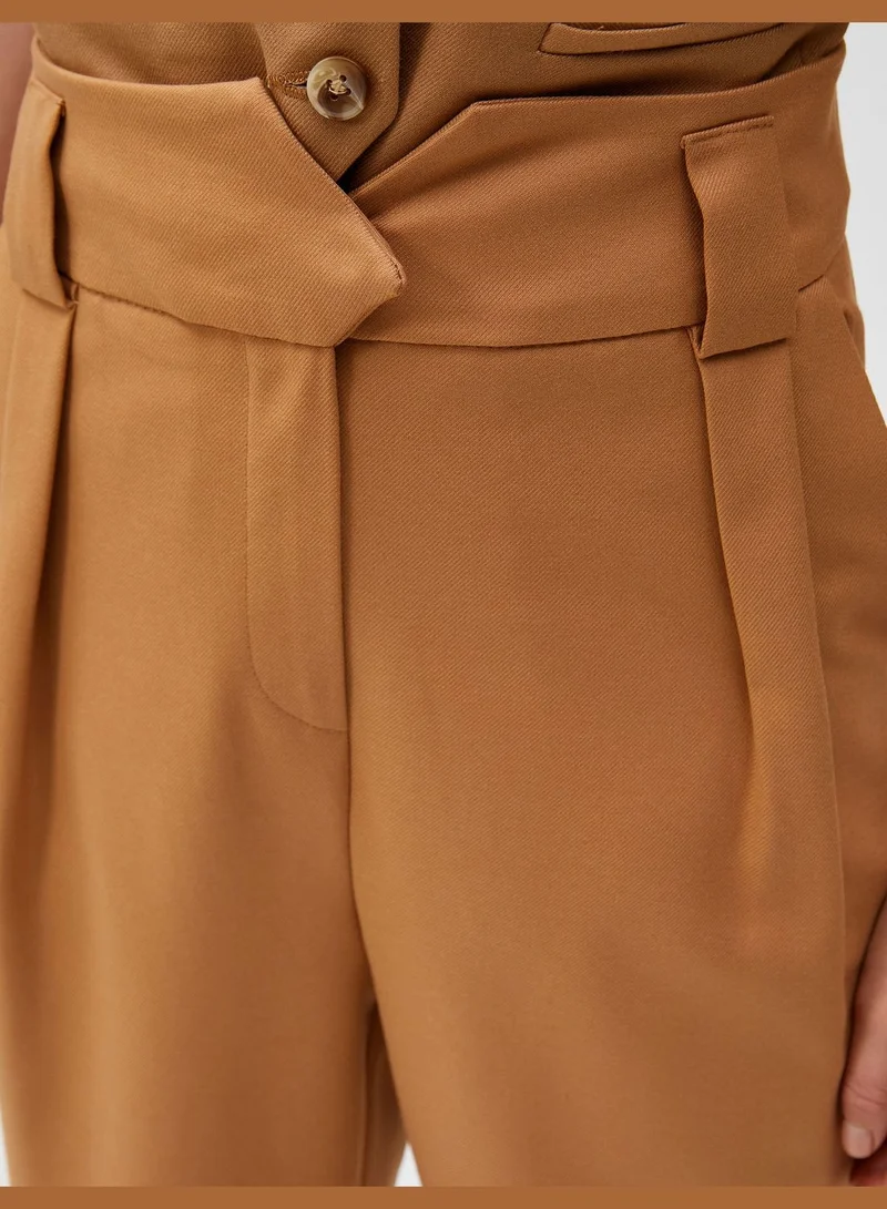 كوتون Waist Detail Pleated Pocket Carrot Trousers
