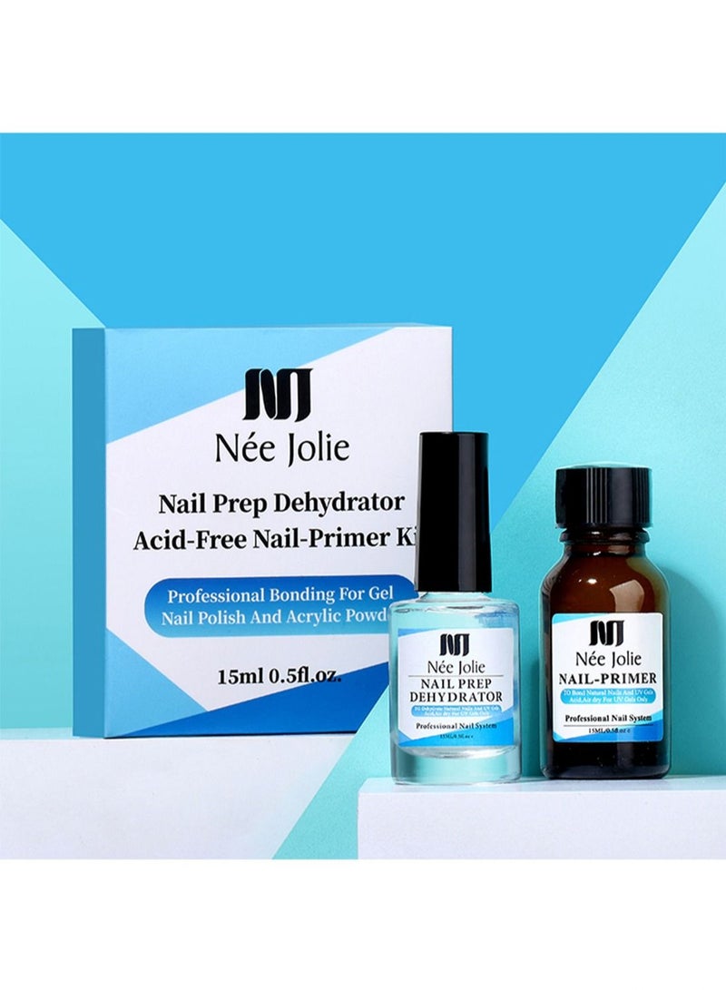 Nee Jolie Nail Prep Dehydrator And Nail Primer Set Fast Air Dry Gel Nail Polish Professional Nail Strengthening System To Bonding Natural Nail For Acrylic Powder - Image 1