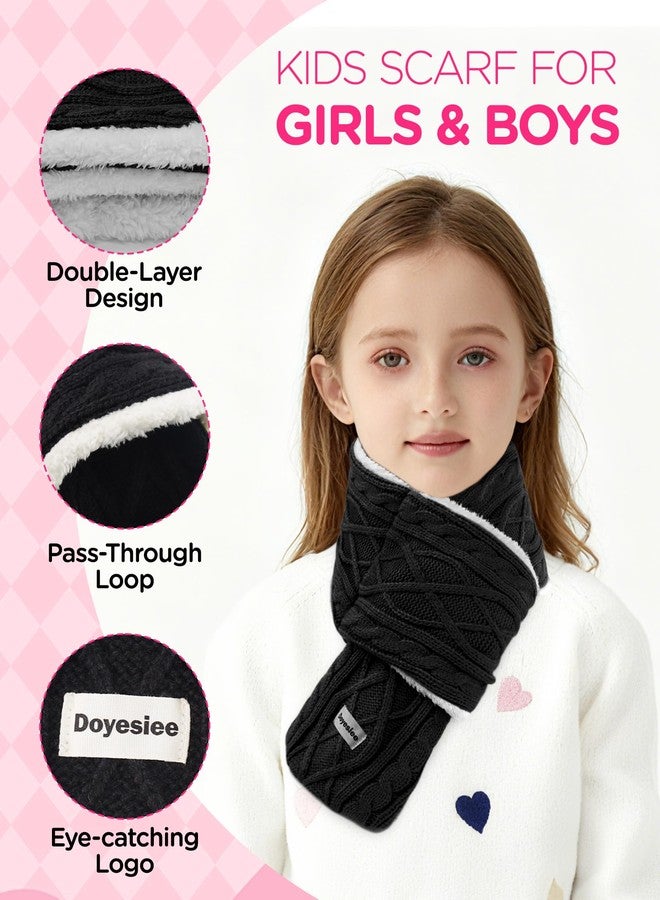 Doyesiee Kids Scarf for Girls Boys, Winter Long Fleece Plush Scarves Knitted Cross Tie Neck Warmer for Cold Weather (Black) - Image 3
