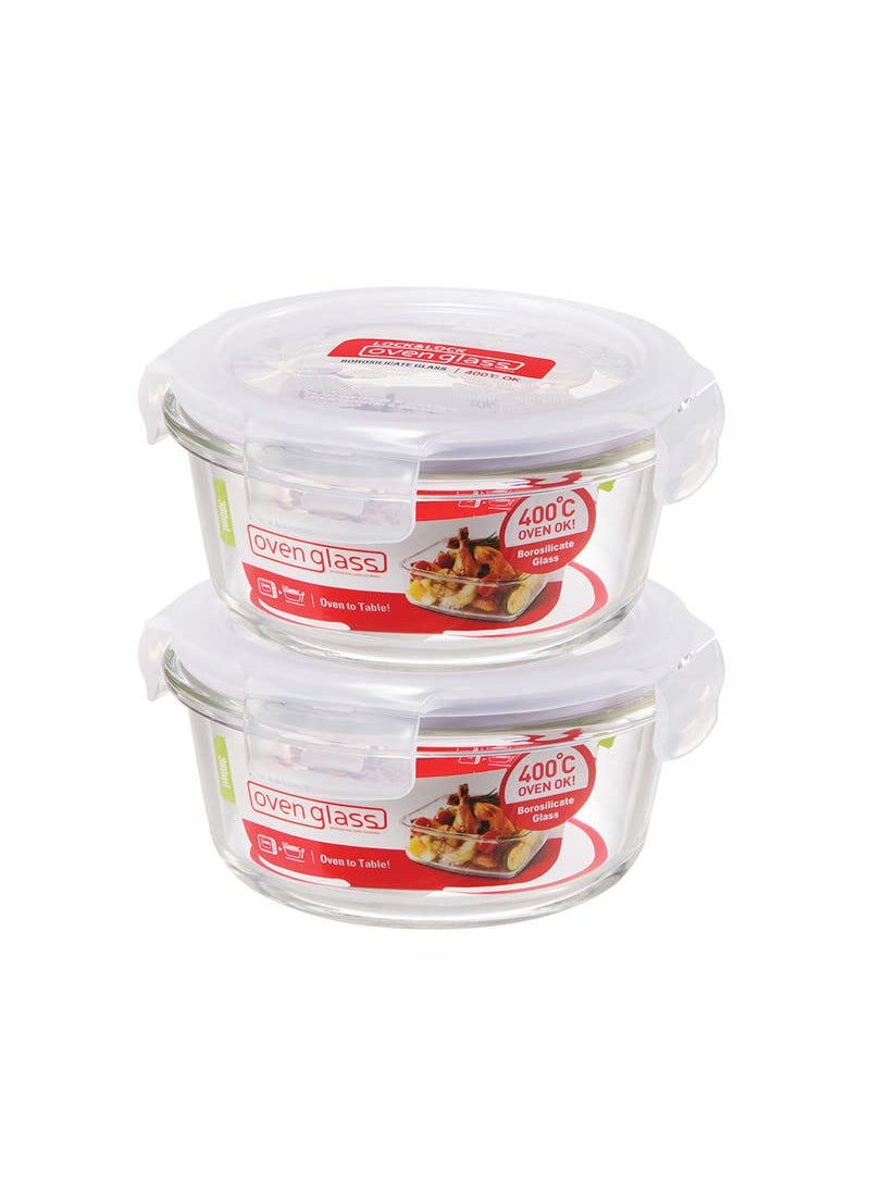 LOCK & LOCK - Lock & Lock Euro Heat Resistance Square Airtight Glass Food Storage Container, 380 ml, Transparent, Set of 2 (LLG821 x 2) - Image 1