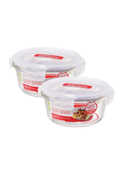 Lock & Lock Euro Heat Resistance Square Airtight Glass Food Storage Container, 380 ml, Transparent, Set of 2 (LLG821 x 2)