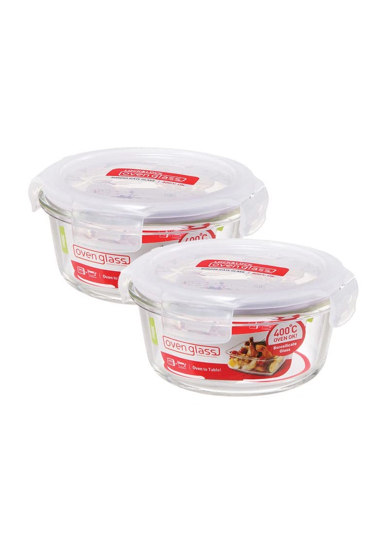 LOCK & LOCK - Lock & Lock Euro Heat Resistance Square Airtight Glass Food Storage Container, 380 ml, Transparent, Set of 2 (LLG821 x 2) - Image 1