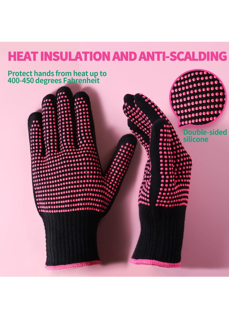 RTYY 2 Pcs Heat Resistant Gloves With Silicone Bumps, (New Upgraded) Professional Heat Proof Mitts For Hair Styling Curling Flat Iron Wand Hot-Air Brushes Sublimation Gloves  - Image 3