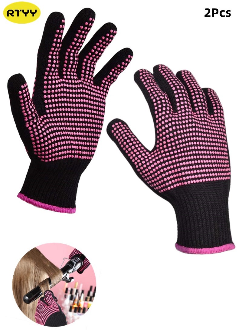 RTYY 2 Pcs Heat Resistant Gloves With Silicone Bumps, (New Upgraded) Professional Heat Proof Mitts For Hair Styling Curling Flat Iron Wand Hot-Air Brushes Sublimation Gloves  - Image 1