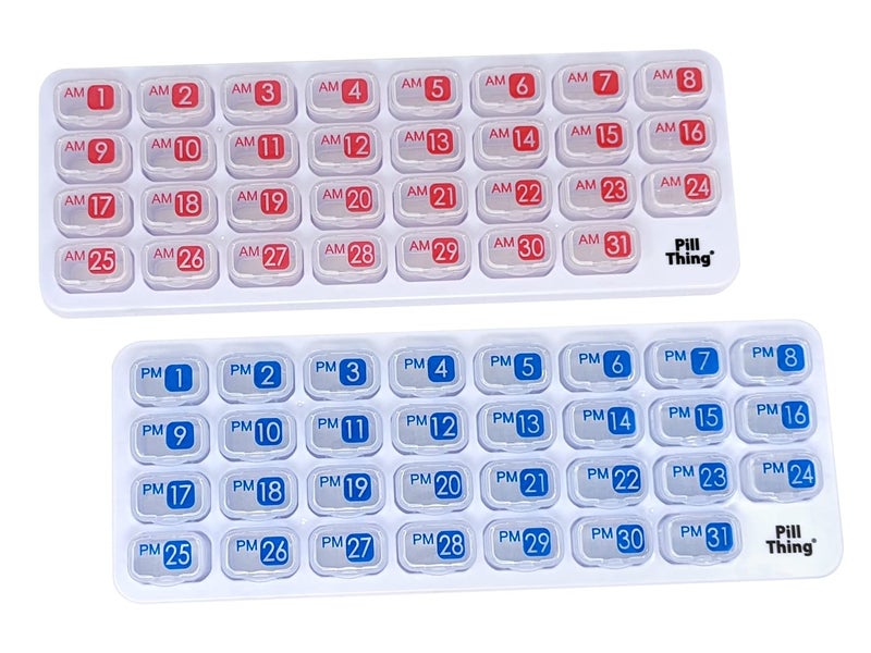 pill thing AM/PM Monthly Pill Organizer Tray with 31 Morning and Evening Daily Removable Pill Box Pods (Clear - AM/PM) - Image 1