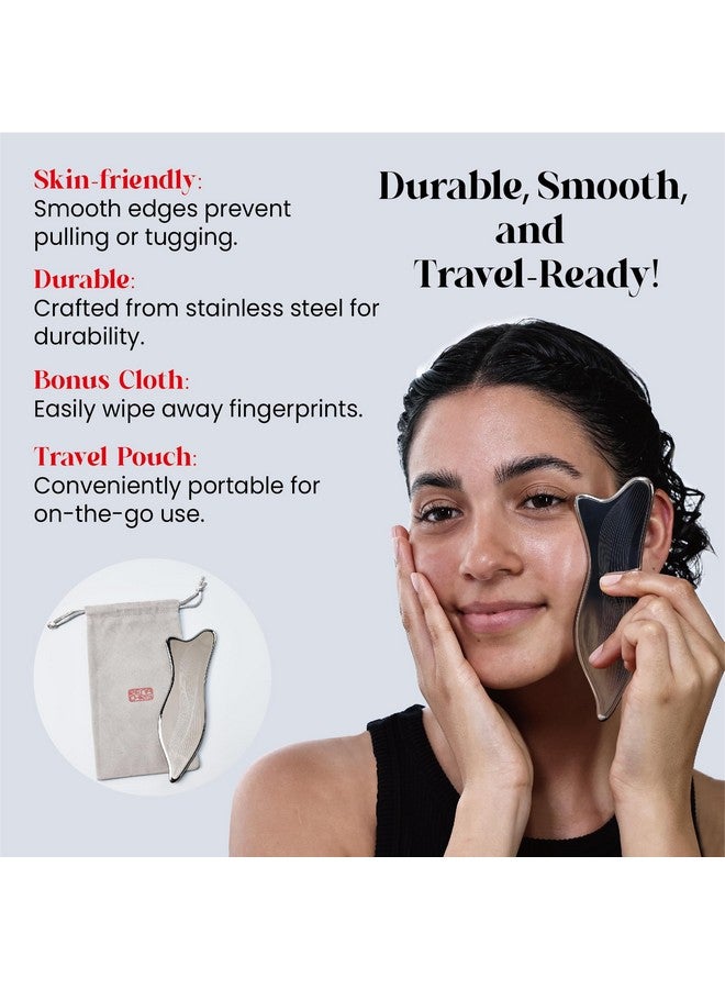 Rena Chris Stainless Steel Gua Sha Facial Tools Acupressure & Gua Sha For Face Massage Jawline Sculpting Puffiness Reduction. Includes Carry Pouch And Cleaning Cloth Skin Care Gift - Image 5